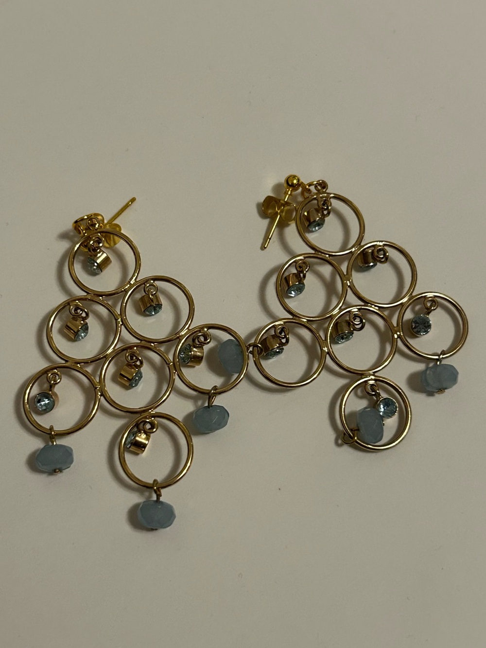 Gold-Tone Circle Drop Earrings Light Blue Vintage Jewelry Hypoallergenic